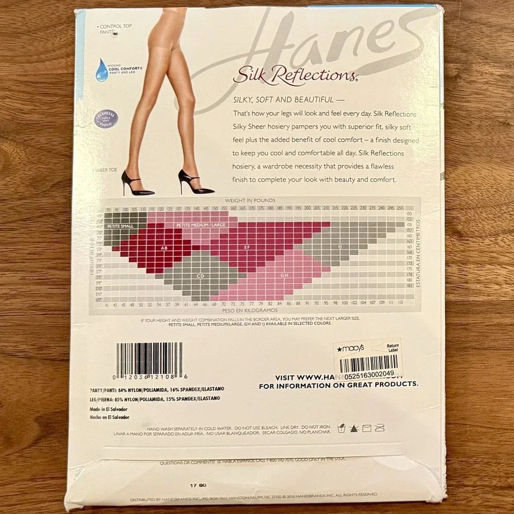 Hanes‎ Silk Reflections Women Sz AB Control Top Barely Black Pantyhose Sheer Toe